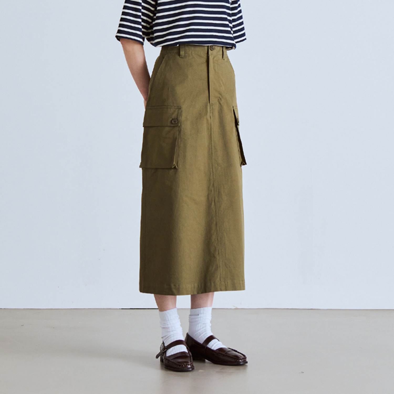 cargo long skirt(womens) olive