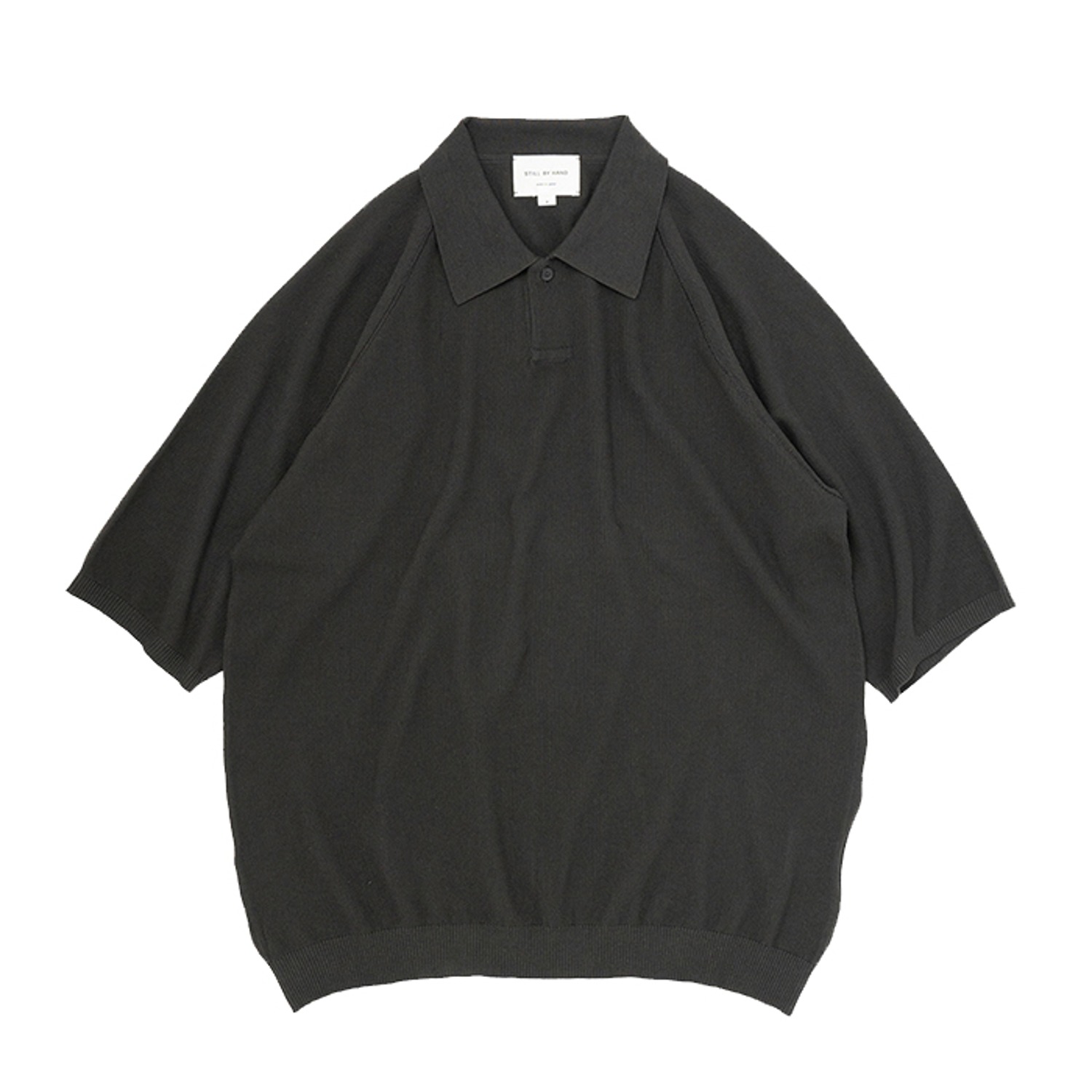silk mixed knit polo charcoal