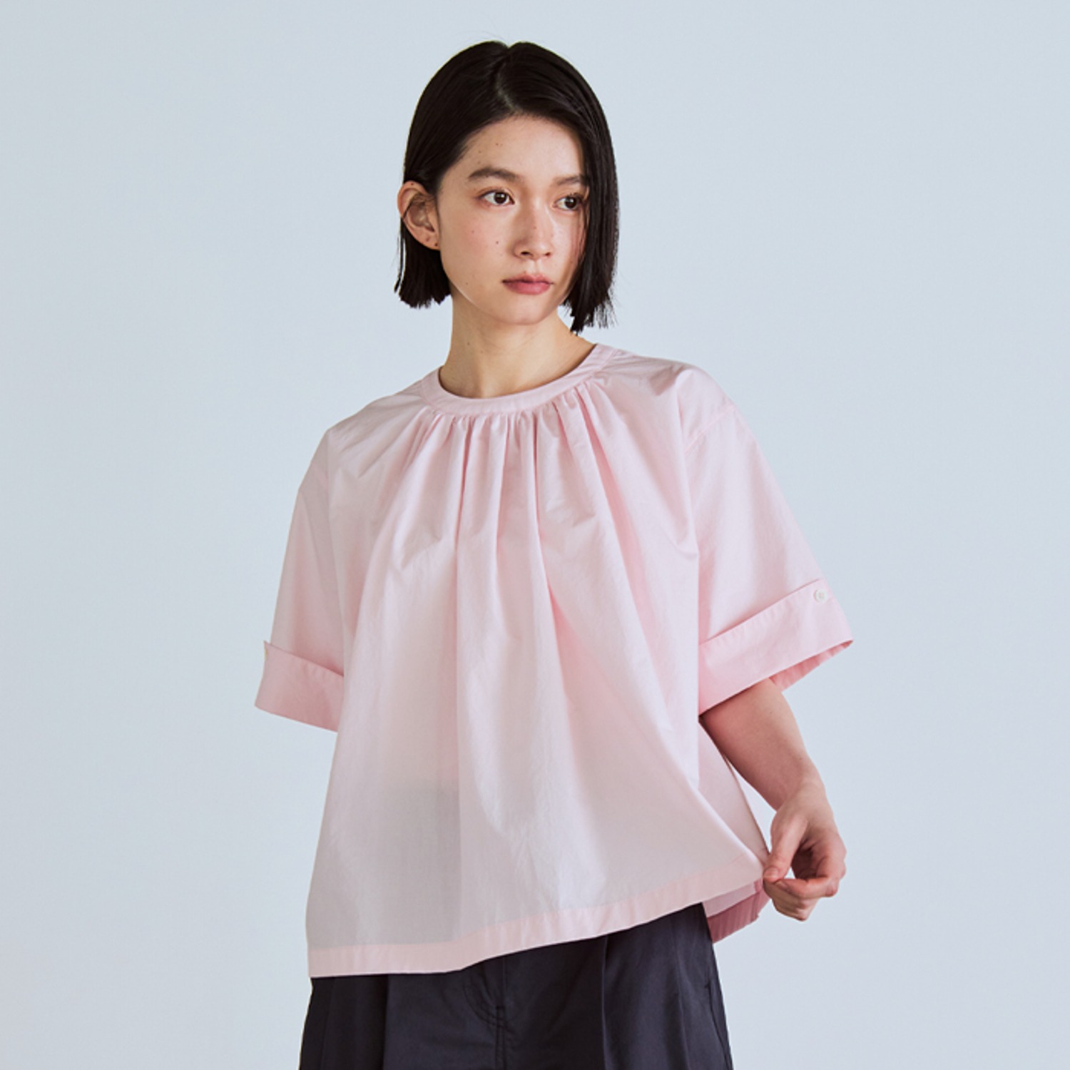 round neck strap blouse(womens) pink